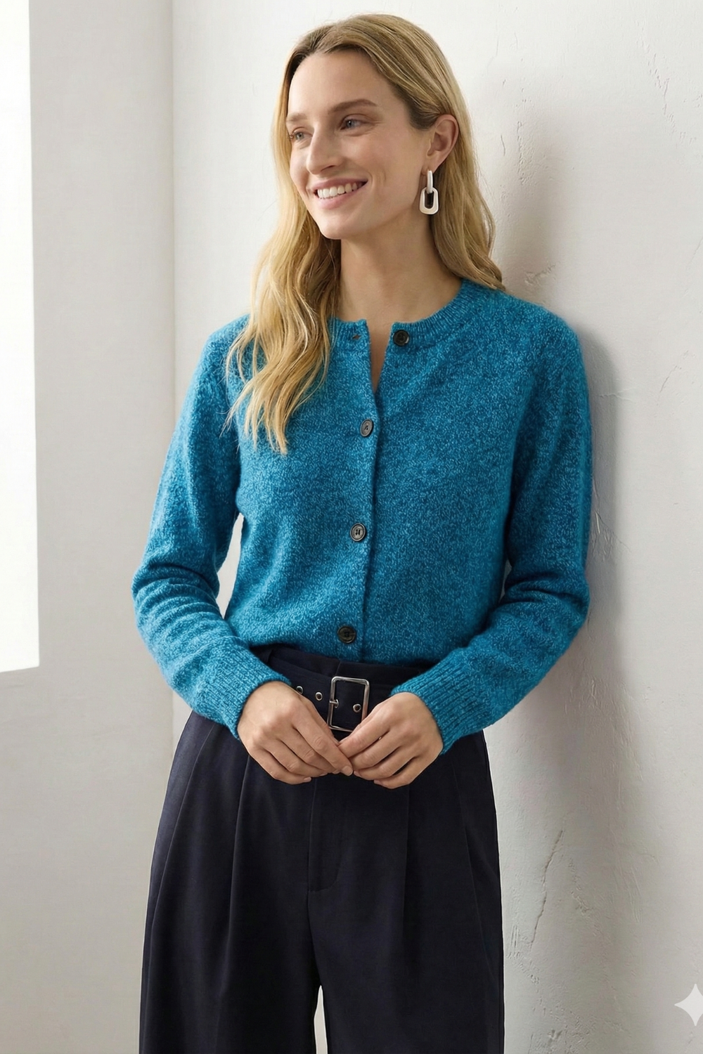 Women's Cardigan in Pink and Blue with Button Detail - 3 - Stylewhipped