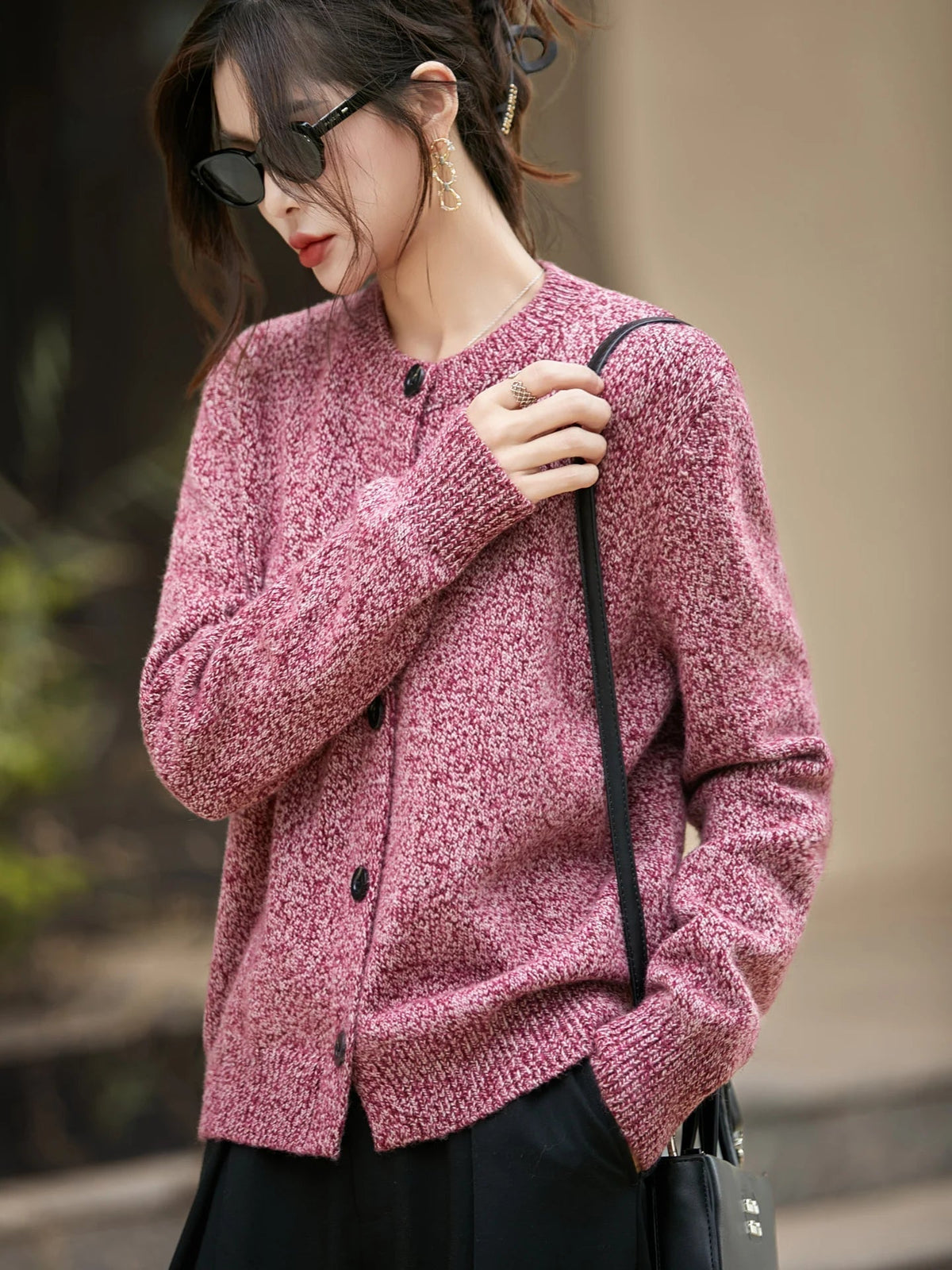 Women's Cardigan in Pink and Blue with Button Detail - 6 - Stylewhipped
