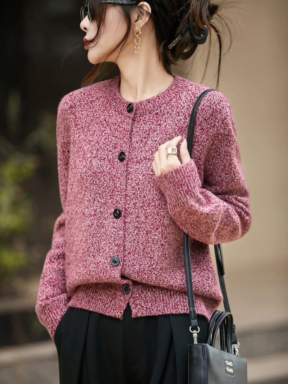 Women's Cardigan in Pink and Blue with Button Detail - 8 - Stylewhipped