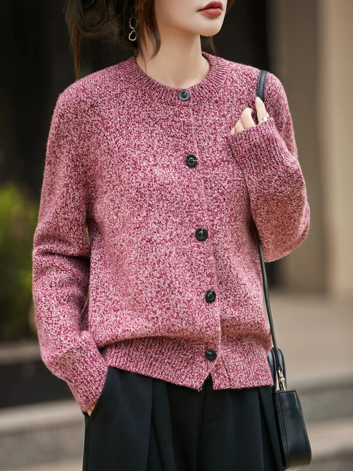 Women's Cardigan in Pink and Blue with Button Detail - 12 - Stylewhipped