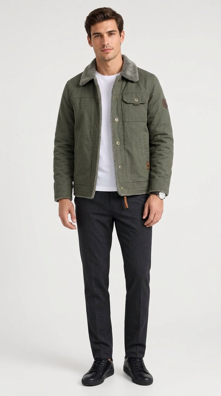Men's Jacket with Classic Collar and Functional Pockets - 1 - Stylewhipped
