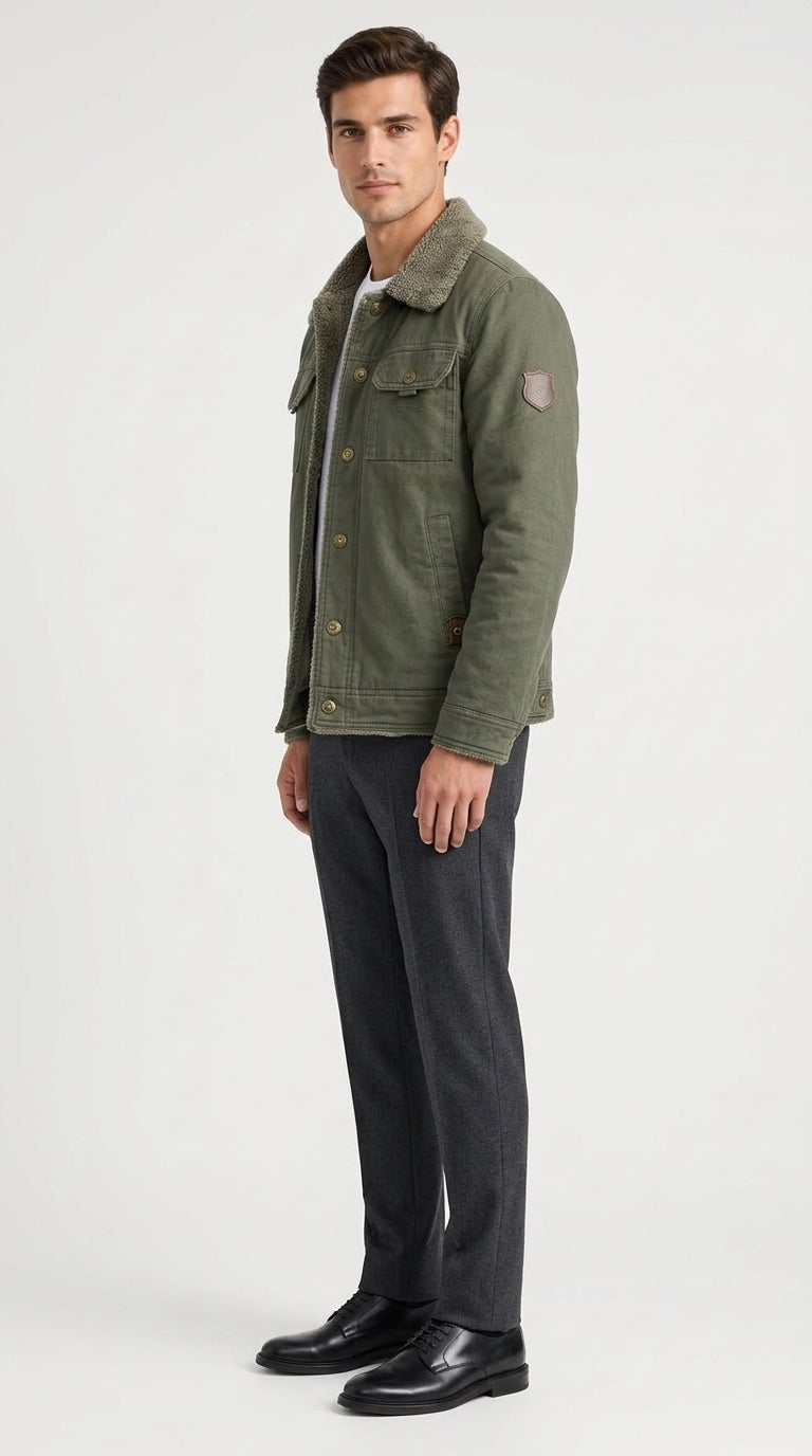 Men's Jacket with Classic Collar and Functional Pockets - 2 - Stylewhipped