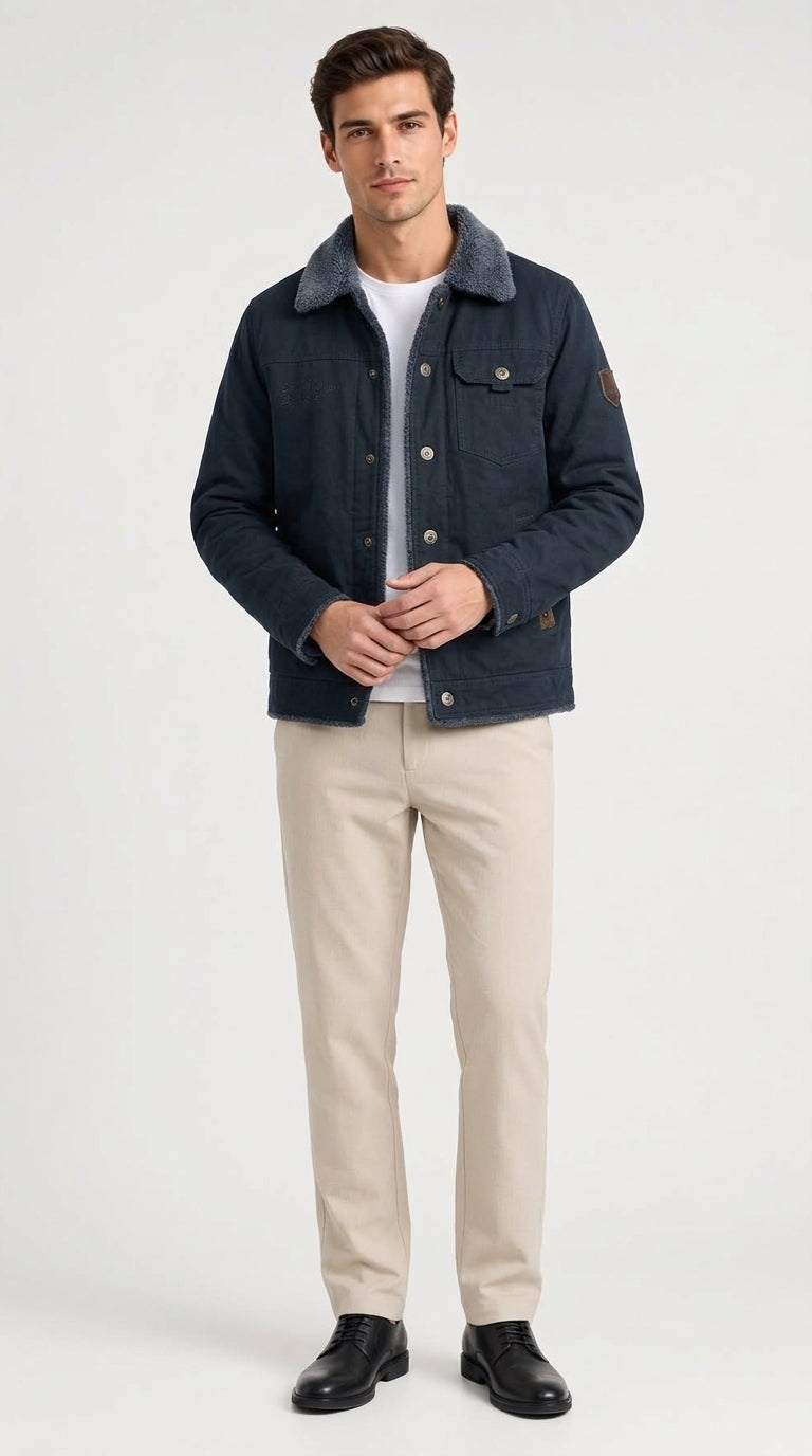 Men's Jacket with Classic Collar and Functional Pockets - 4 - Stylewhipped