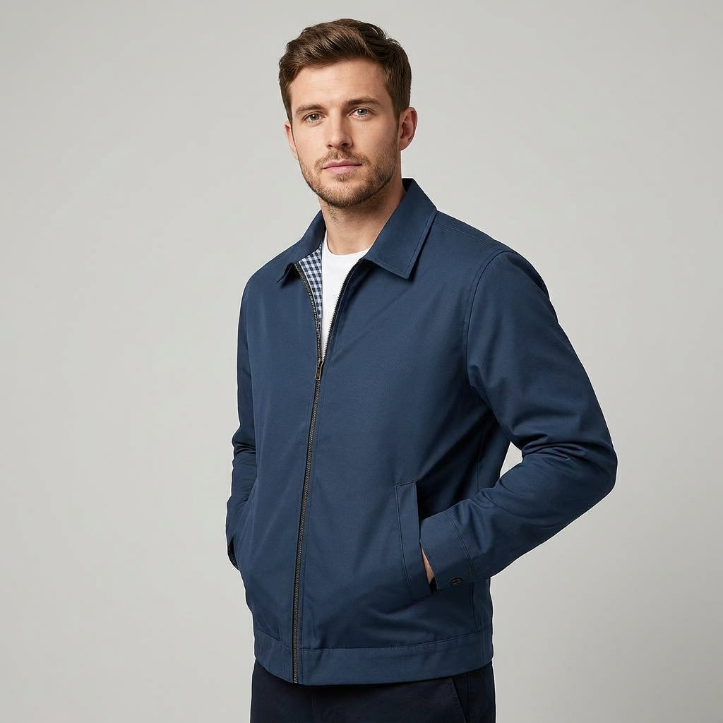 Men's Zip-Up Jacket with Tailored Collar and Relaxed Fit - 1 - Stylewhipped