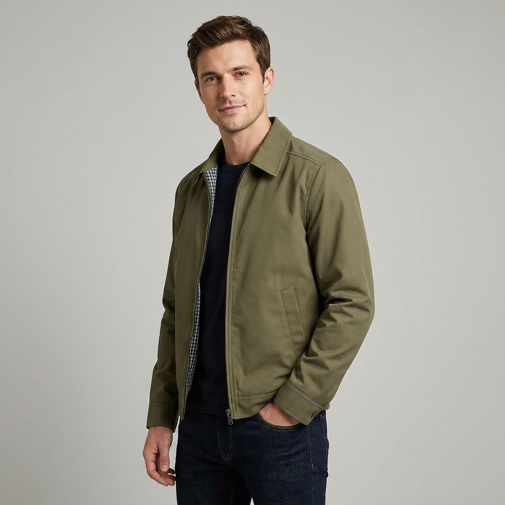 Men's Zip-Up Jacket with Tailored Collar and Relaxed Fit - 2 - Stylewhipped