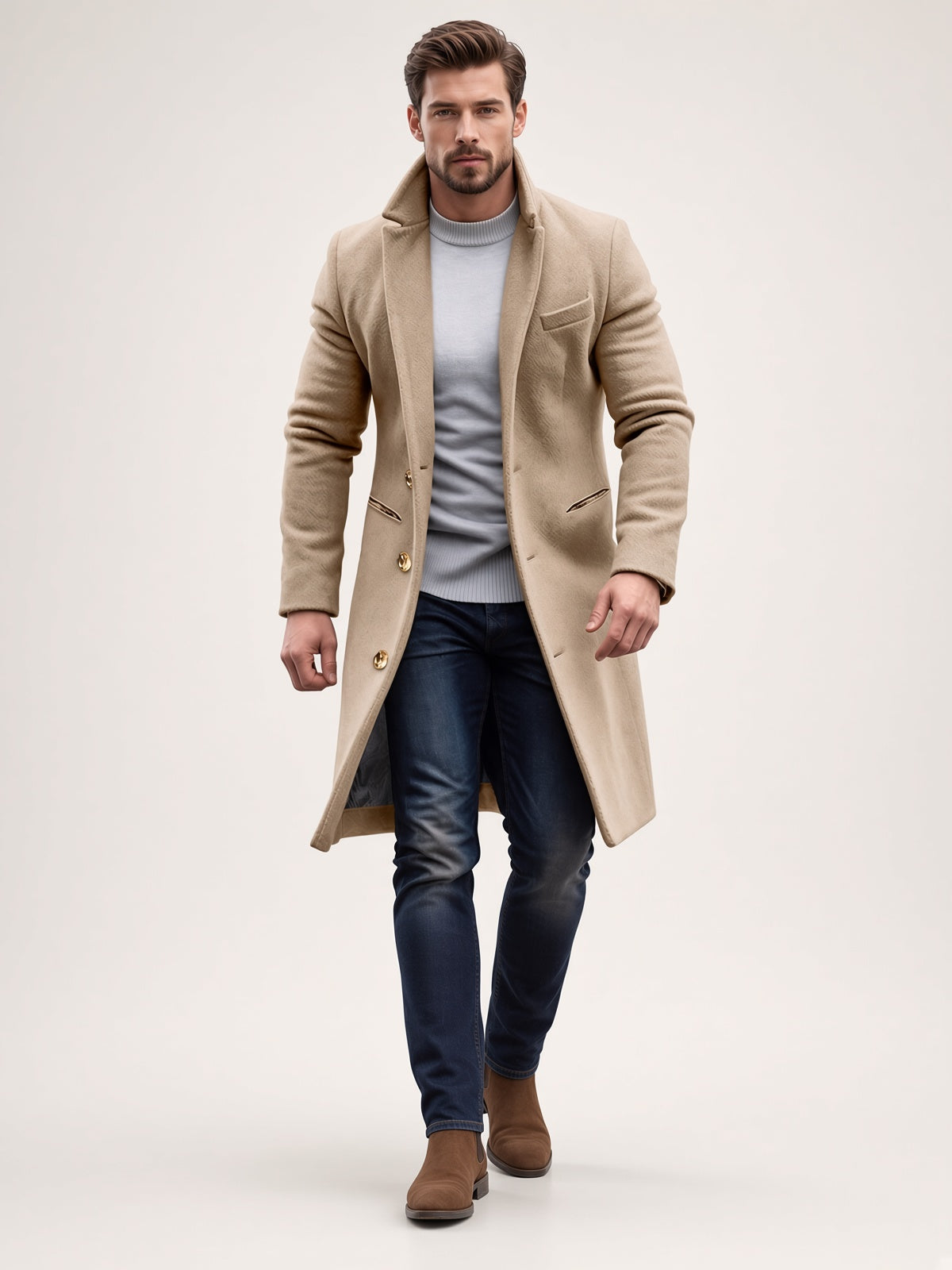 Men's Long Coat with Tailored Fit and Stylish Design - 1 - Stylewhipped