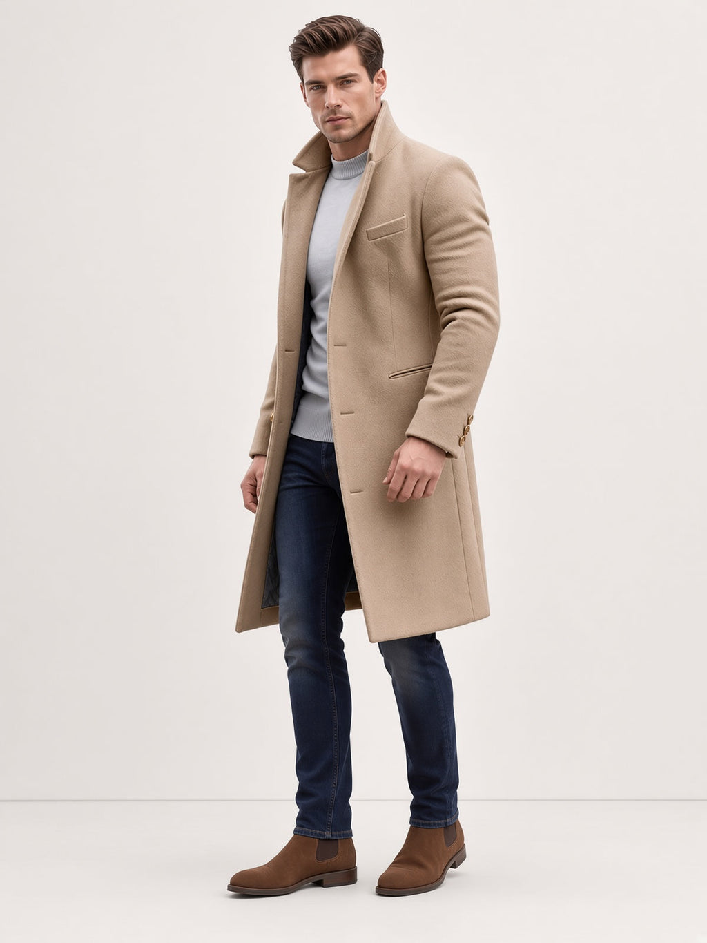 Men's Long Coat with Tailored Fit and Stylish Design - 2 - Stylewhipped