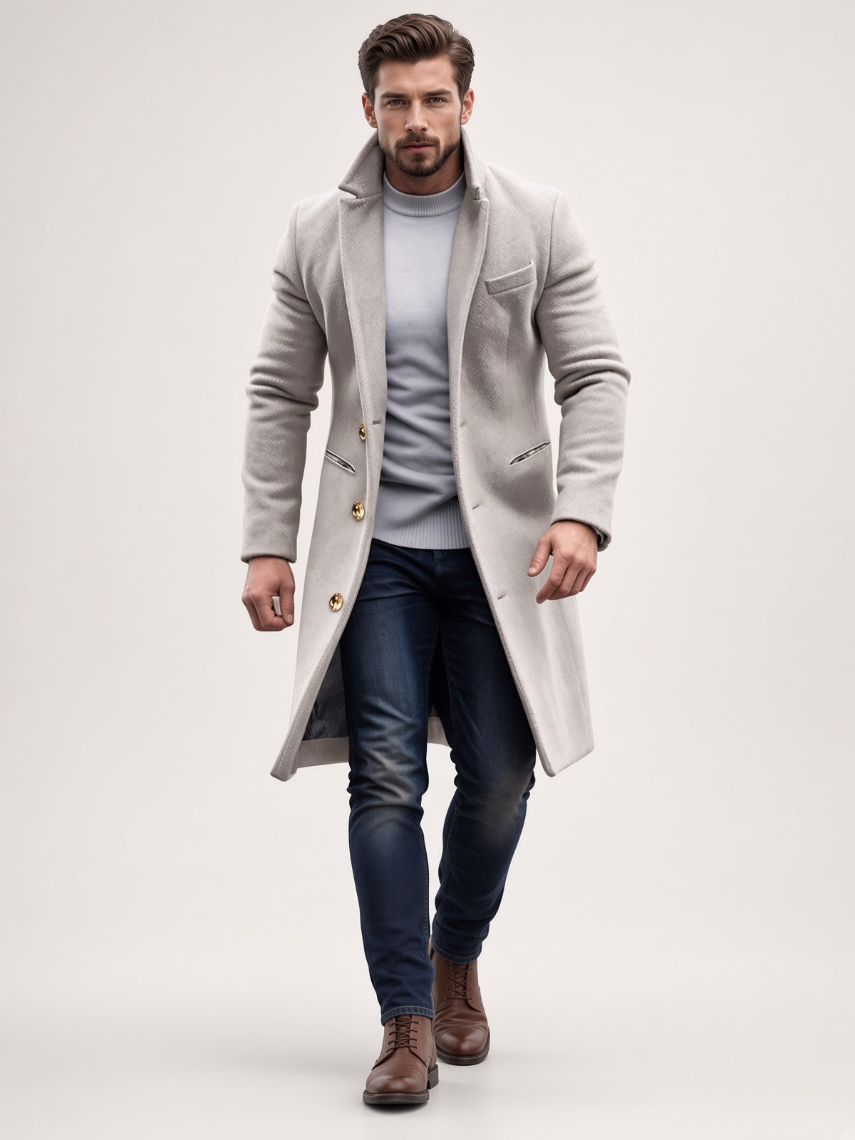 Men's Long Coat with Tailored Fit and Stylish Design - 4 - Stylewhipped
