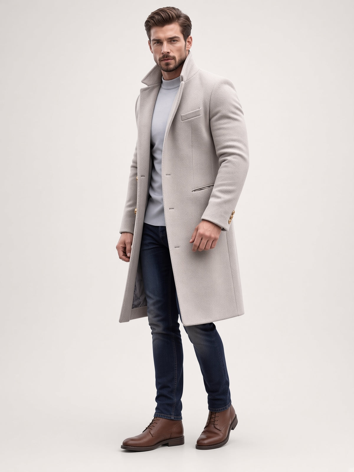 Men's Long Coat with Tailored Fit and Stylish Design - 5 - Stylewhipped