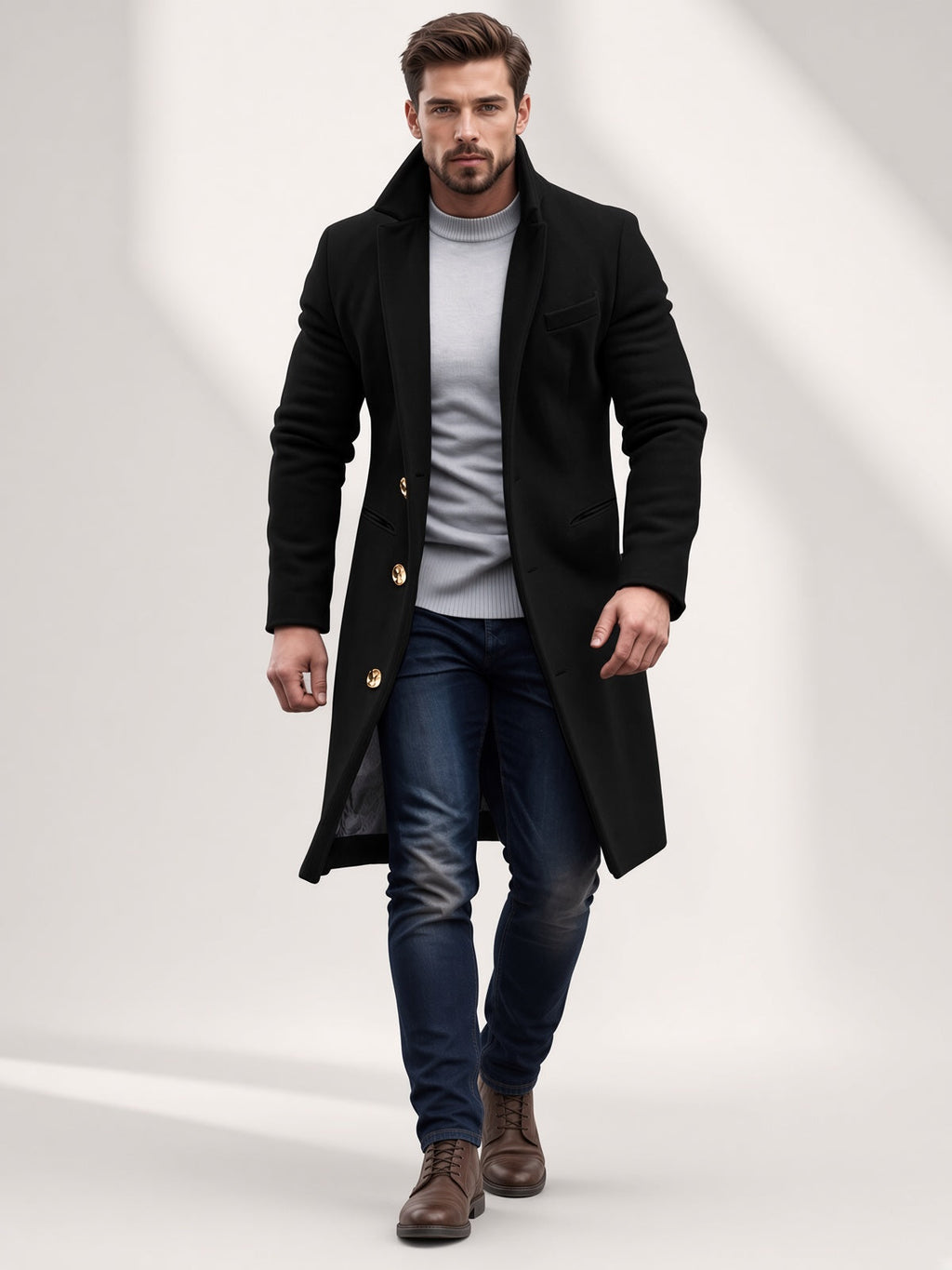 Men's Long Coat with Tailored Fit and Stylish Design - 7 - Stylewhipped