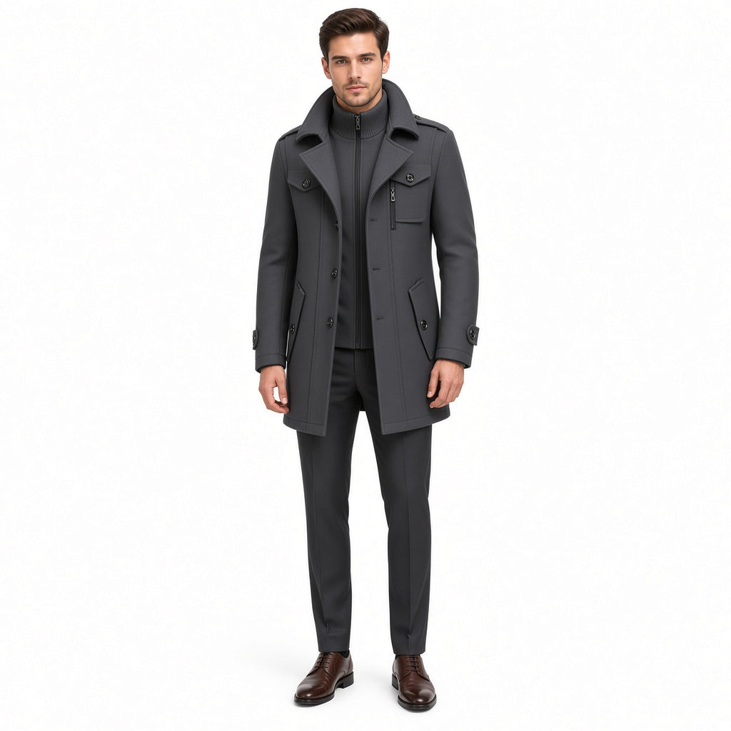 Men's Stylish Winter Coat with High Collar and Functional Pockets - 2 - Stylewhipped