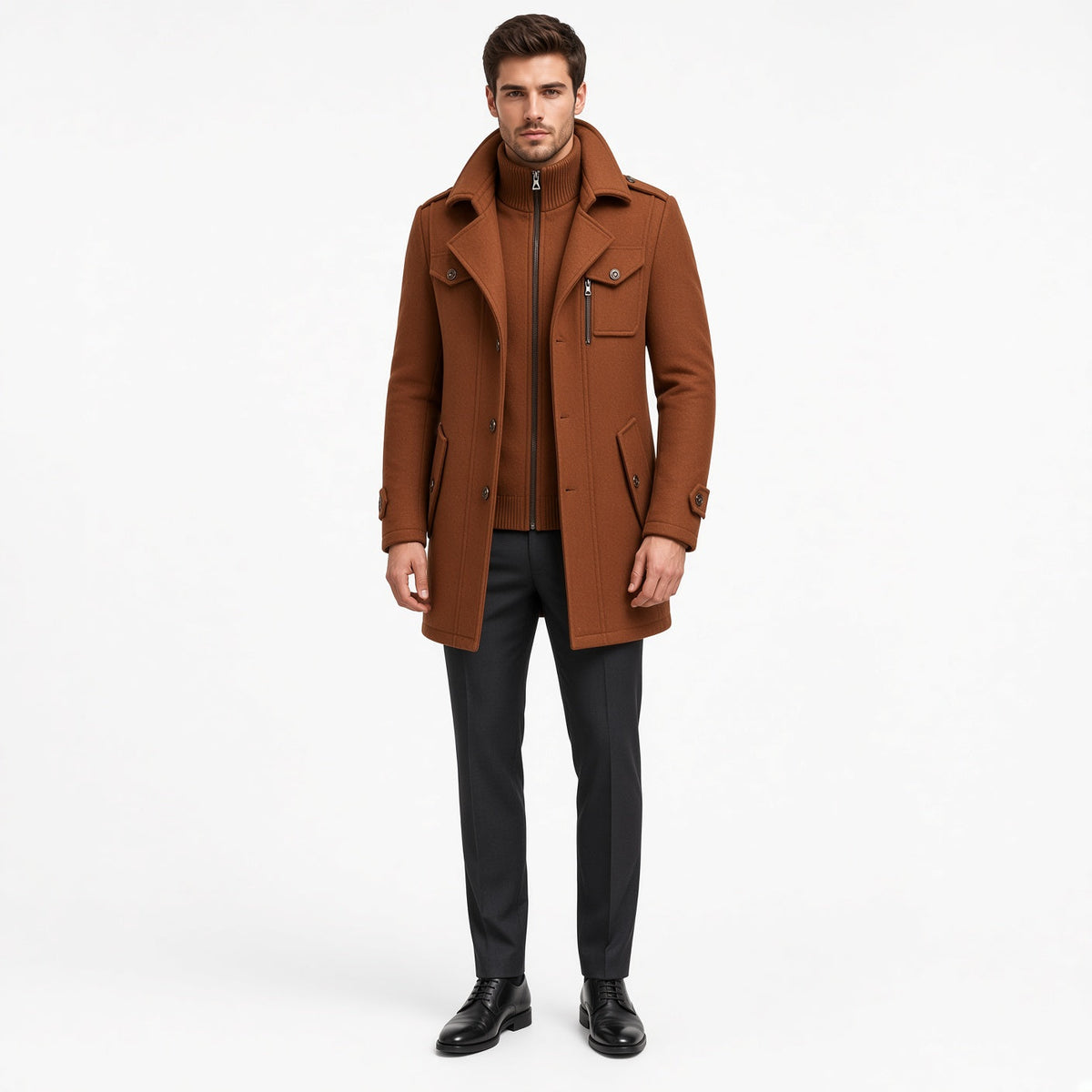 Men's Stylish Winter Coat with High Collar and Functional Pockets - 3 - Stylewhipped