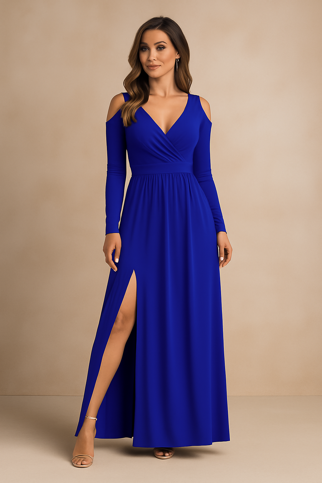 Maxi Dress for Women with V-Neck and Cold Shoulder Design - 3 - Stylewhipped