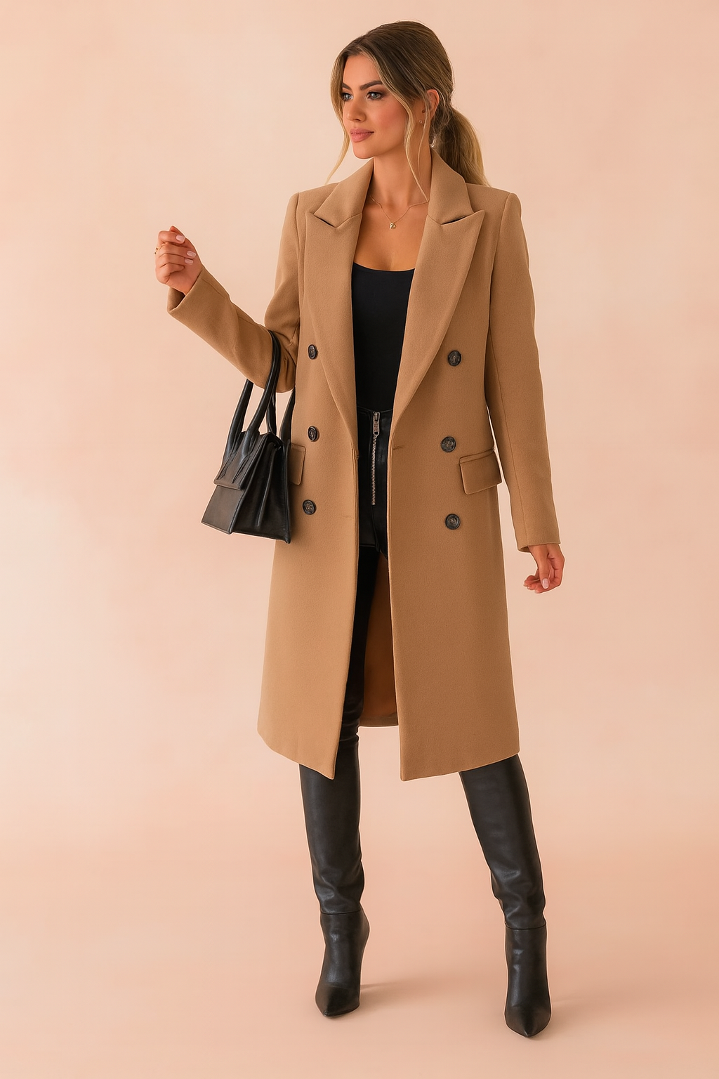 Double-Breasted Women's Coat with Tailored Fit and Elegant Design - 1 - Stylewhipped