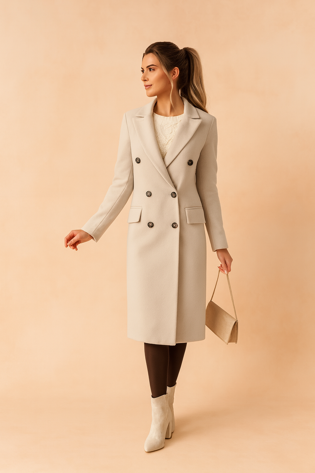 Double-Breasted Women's Coat with Tailored Fit and Elegant Design - 2 - Stylewhipped