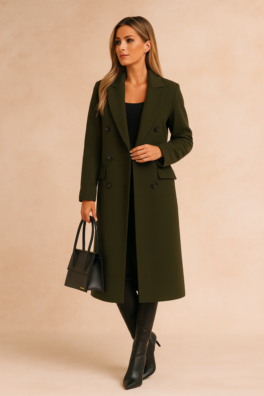Double-Breasted Women's Coat with Tailored Fit and Elegant Design - 6 - Stylewhipped