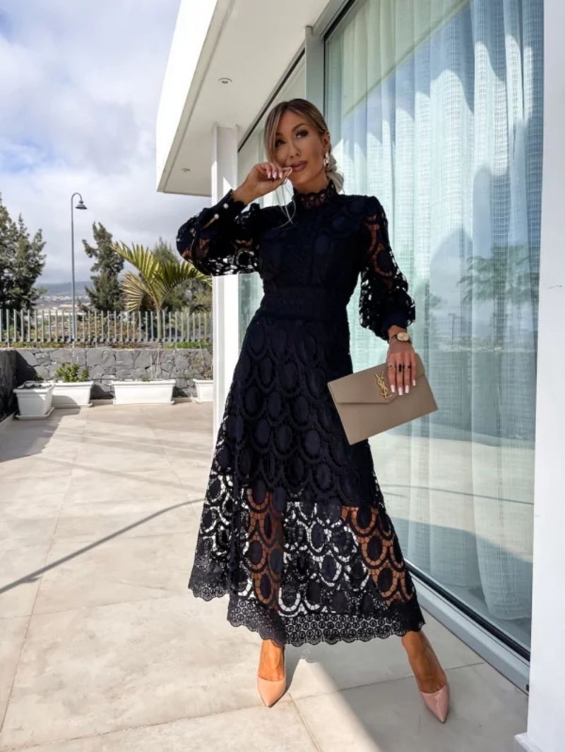 Maxi Dress Women with Elegant A-Line Silhouette and Romantic Puff Sleeves - 1 - Stylewhipped