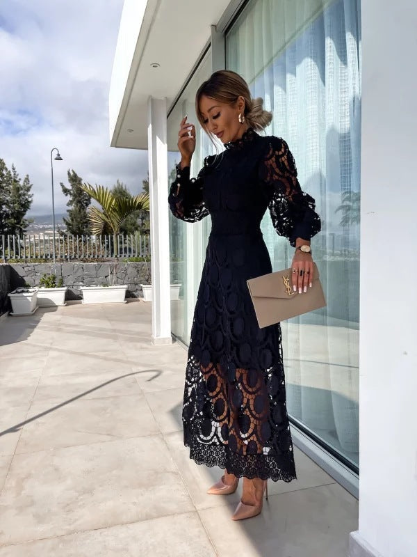Maxi Dress Women with Elegant A-Line Silhouette and Romantic Puff Sleeves - 2 - Stylewhipped