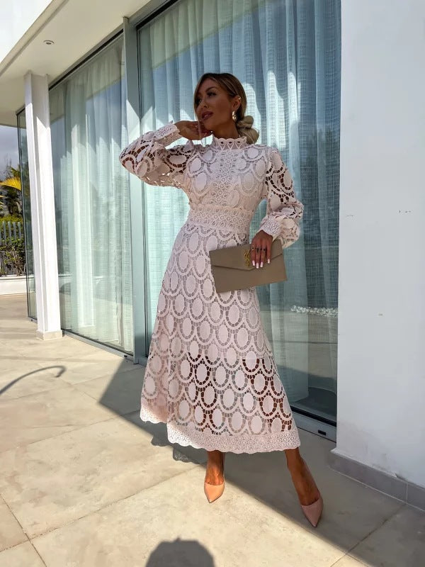Maxi Dress Women with Elegant A-Line Silhouette and Romantic Puff Sleeves - 3 - Stylewhipped