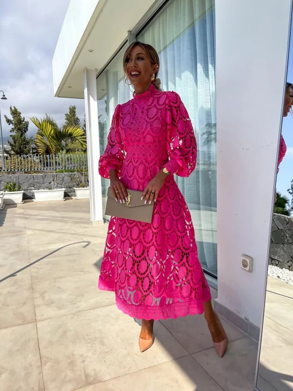 Maxi Dress Women with Elegant A-Line Silhouette and Romantic Puff Sleeves - 6 - Stylewhipped