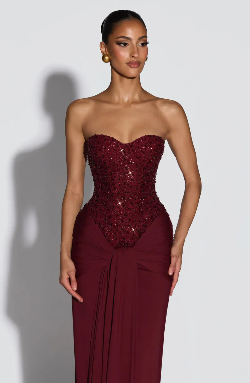 Evening Dress for Women with Strapless Bodice and Elegant Draping - 2 - Stylewhipped