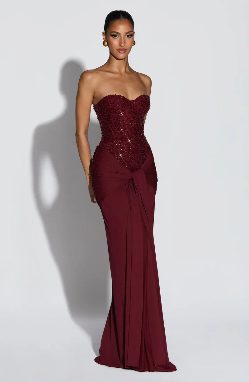 Evening Dress for Women with Strapless Bodice and Elegant Draping - 3 - Stylewhipped