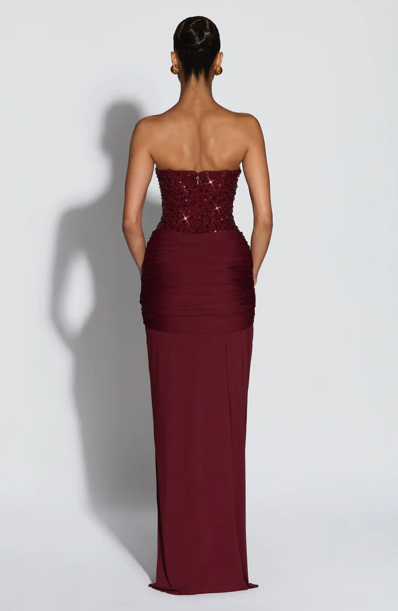 Evening Dress for Women with Strapless Bodice and Elegant Draping - 4 - Stylewhipped
