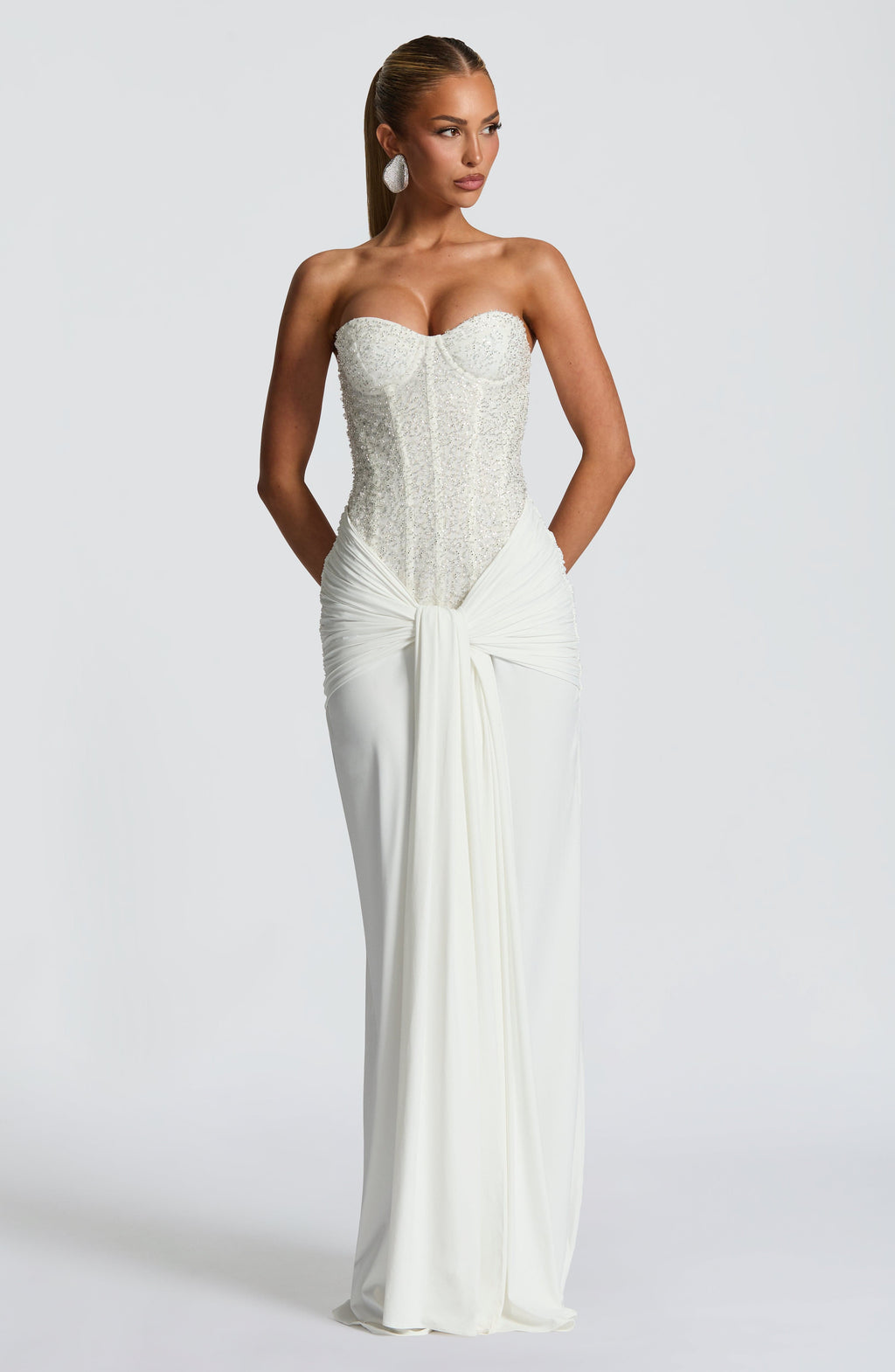 Evening Dress for Women with Strapless Bodice and Elegant Draping - 5 - Stylewhipped