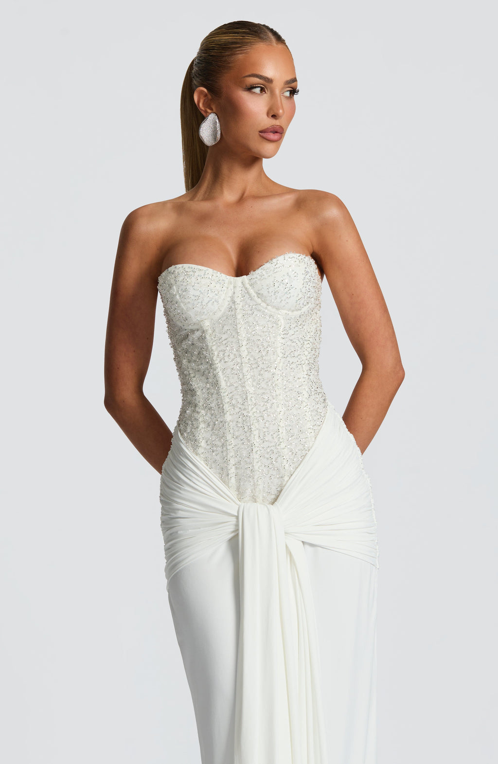 Evening Dress for Women with Strapless Bodice and Elegant Draping - 7 - Stylewhipped