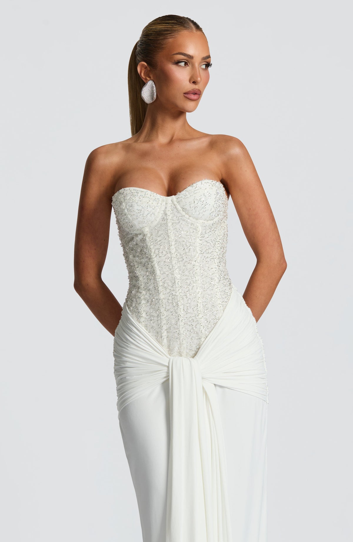 Evening Dress for Women with Strapless Bodice and Elegant Draping - 7 - Stylewhipped