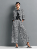 Chic Women's Outfit with Tailored Jacket and Wide Leg Trousers - 1 - Stylewhipped