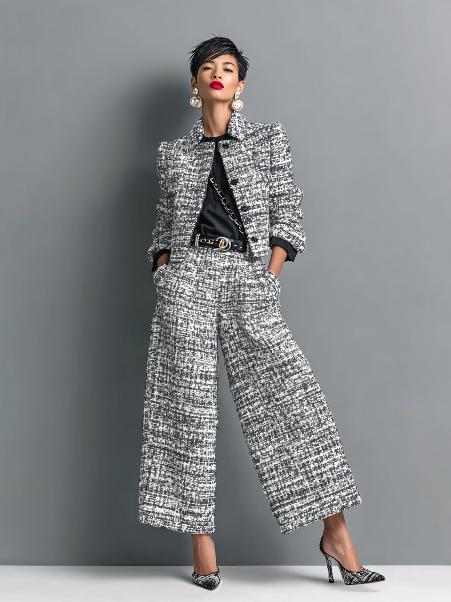 Chic Women's Outfit with Tailored Jacket and Wide Leg Trousers - 2 - Stylewhipped