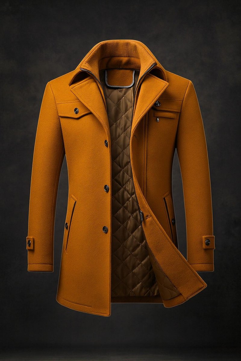Men's Coat with Dual Collar and Quilted Inner Lining - 1 - Stylewhipped