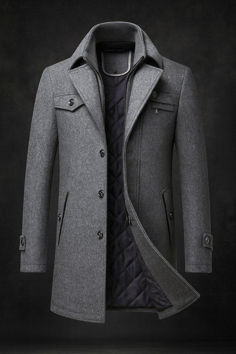 Men's Coat with Dual Collar and Quilted Inner Lining - 3 - Stylewhipped