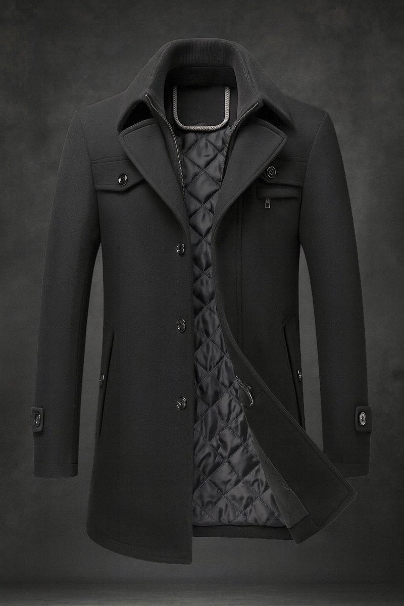 Men's Coat with Dual Collar and Quilted Inner Lining - 4 - Stylewhipped