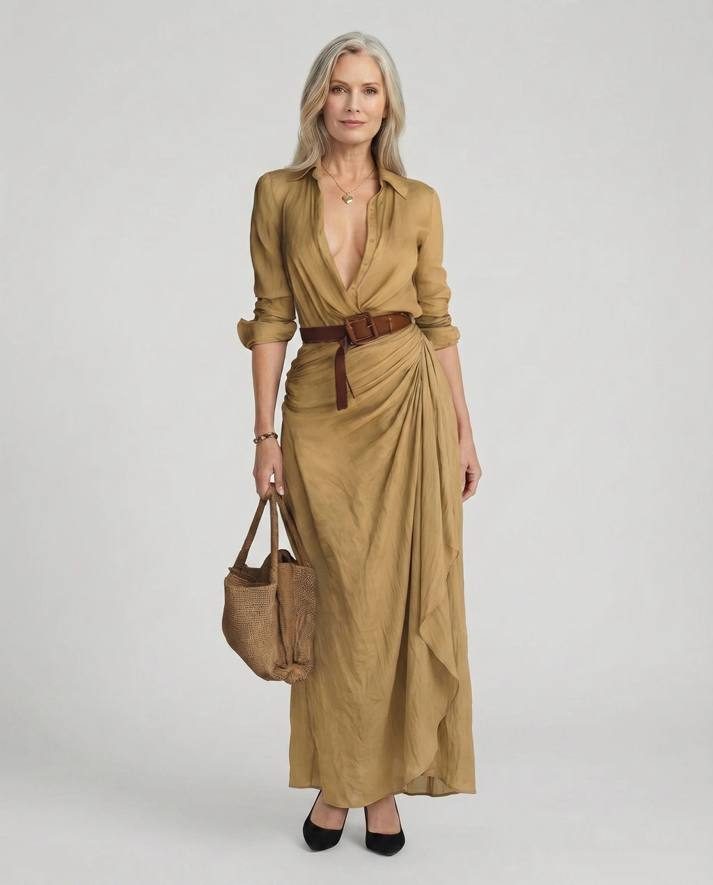 Maxi Dress for Women with Wrap Silhouette and V-Neck - 1 - Stylewhipped
