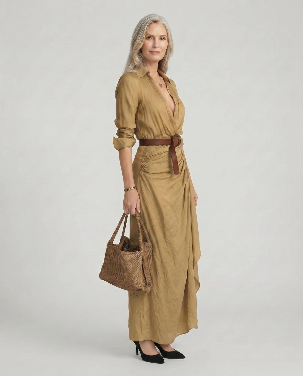 Maxi Dress for Women with Wrap Silhouette and V-Neck - 2 - Stylewhipped