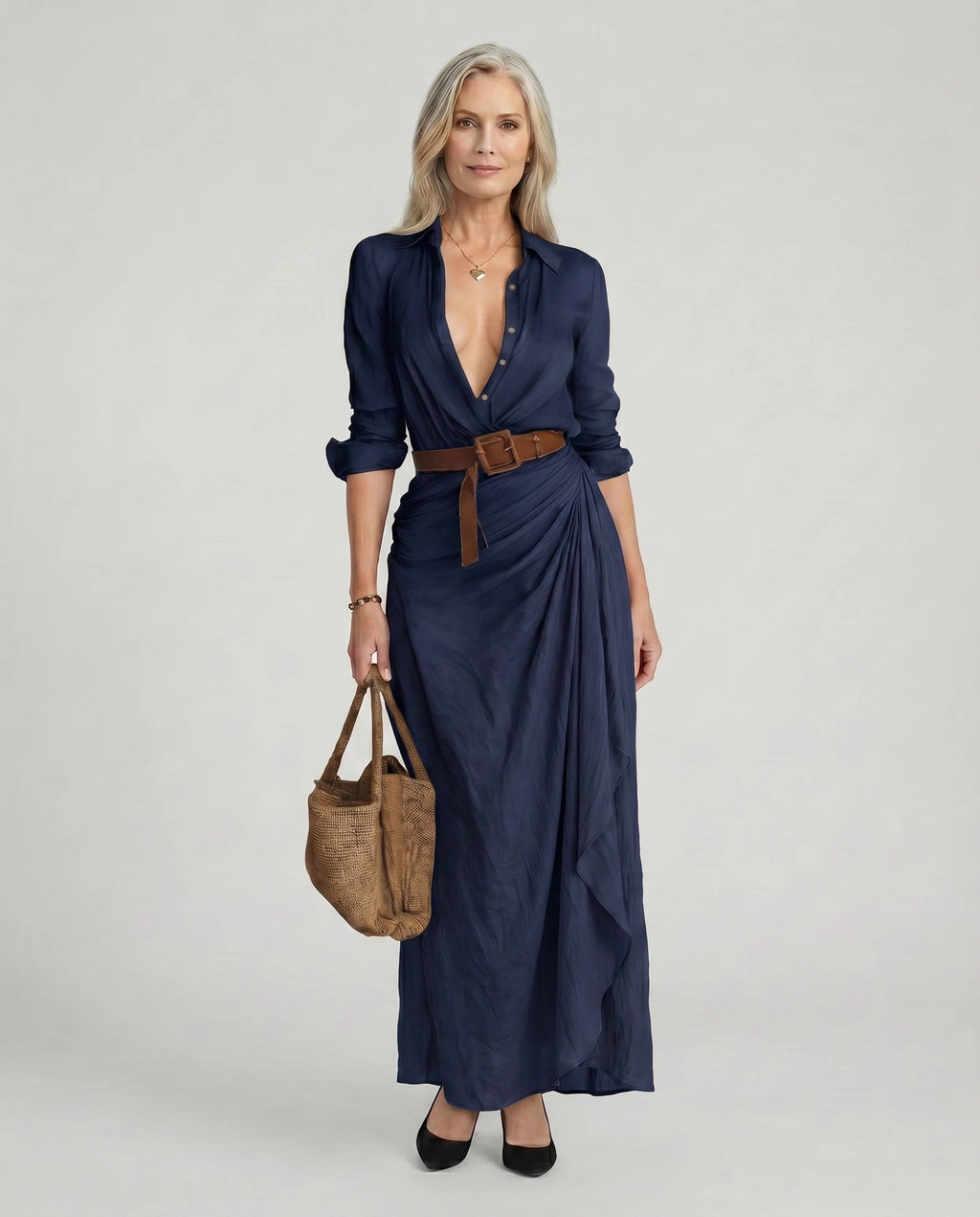 Maxi Dress for Women with Wrap Silhouette and V-Neck - 3 - Stylewhipped