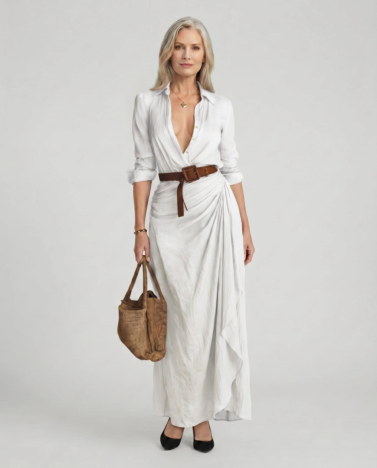 Maxi Dress for Women with Wrap Silhouette and V-Neck - 4 - Stylewhipped