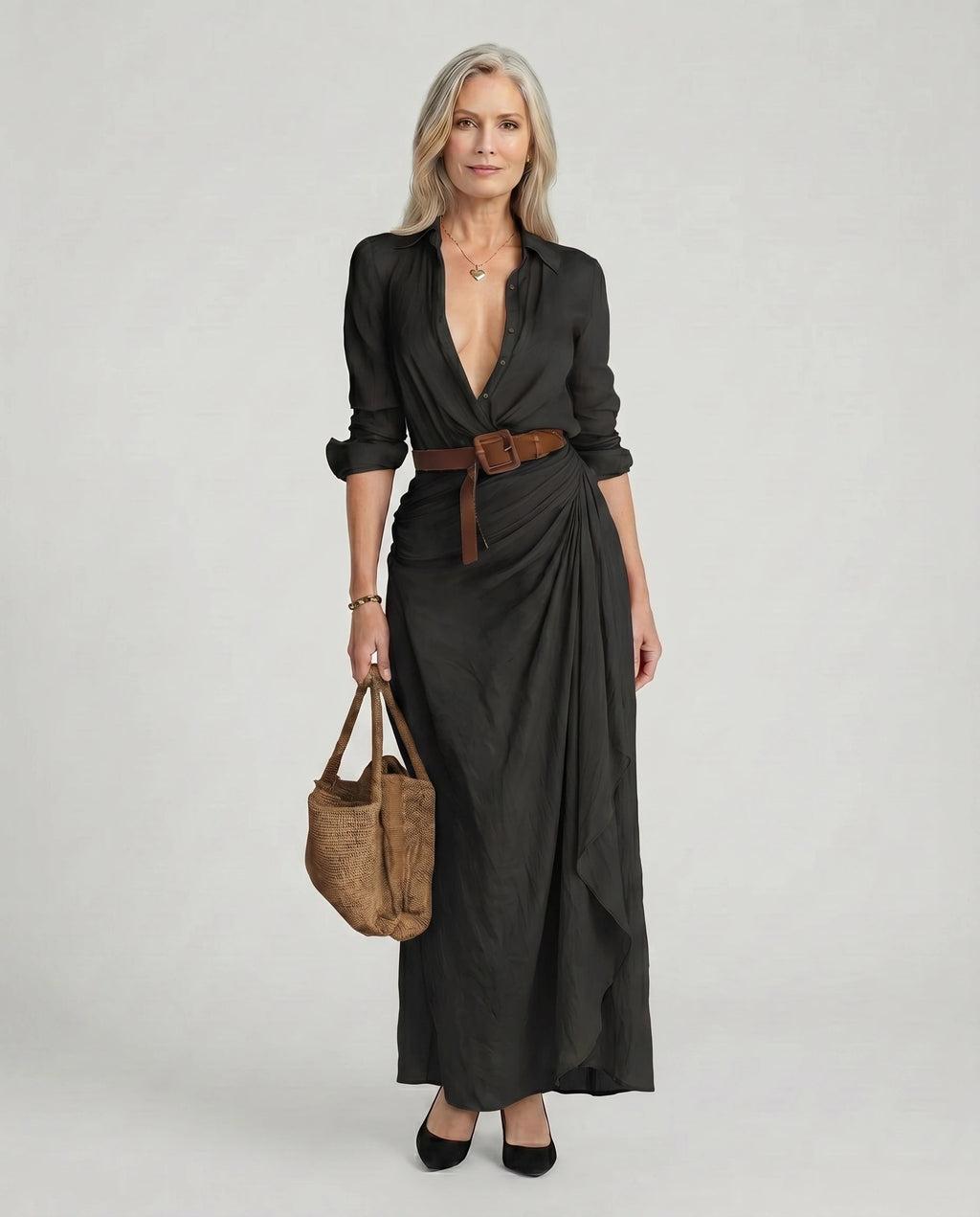 Maxi Dress for Women with Wrap Silhouette and V-Neck - 5 - Stylewhipped