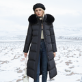 Long Women's Puffer Coat with Faux Fur Hood and Zip Closure - 1 - Stylewhipped
