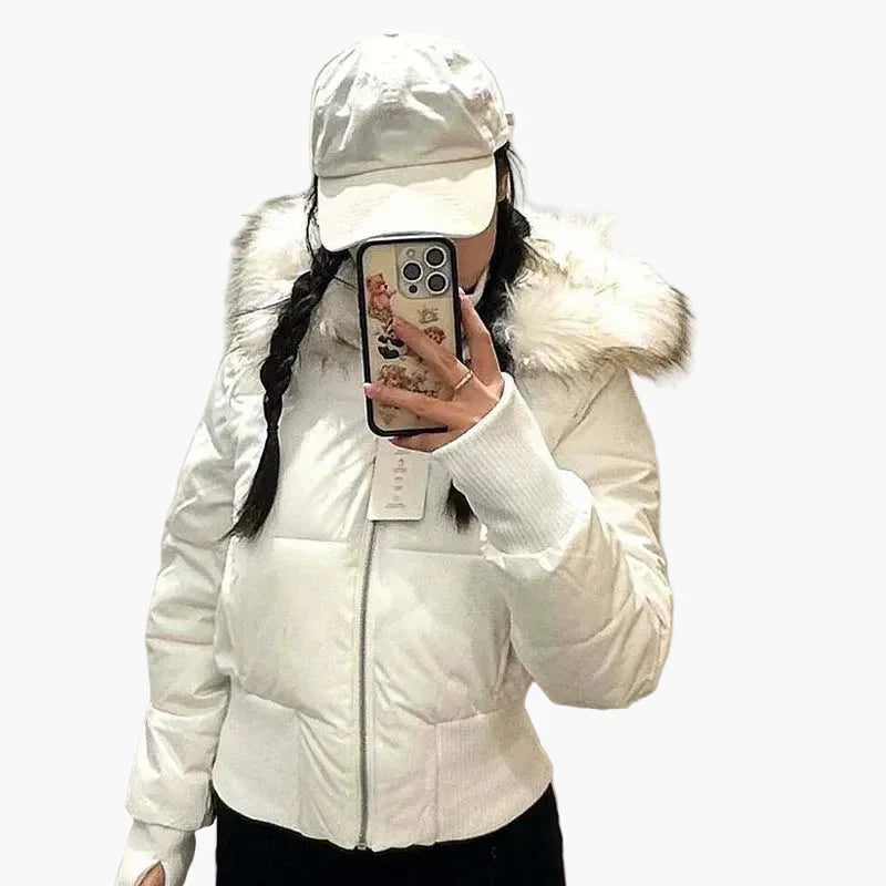 Cropped Women's Jacket with Hood and Faux Fur Trim - 5 - Stylewhipped