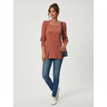 Ribbed Women's Sweater with Square Neckline and Button Detail - 4 - Stylewhipped