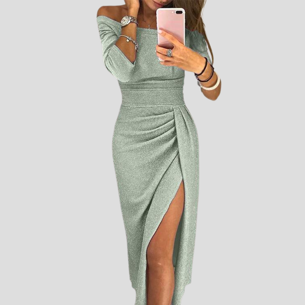 Off-Shoulder Women's Midi Dress with Side Slit - 6 - Stylewhipped