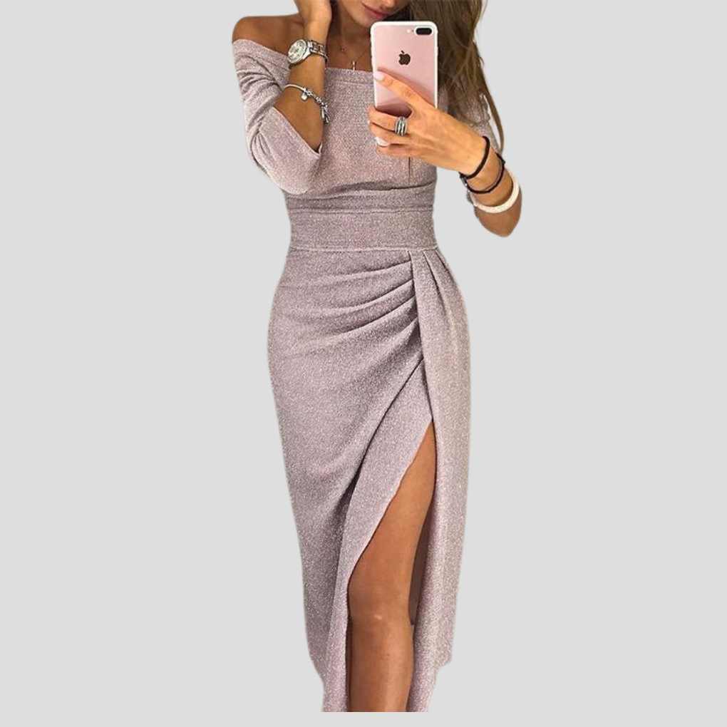 Off-Shoulder Women's Midi Dress with Side Slit - 7 - Stylewhipped