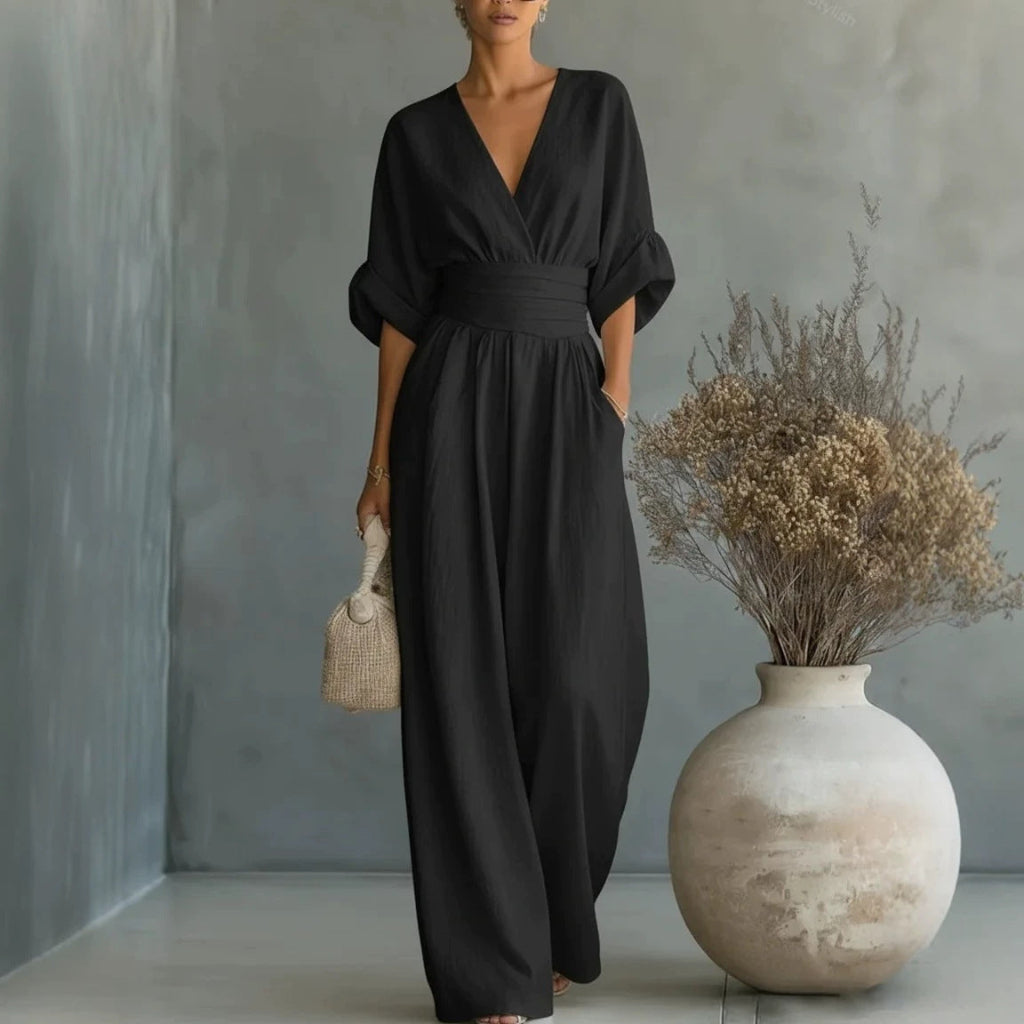 Maxi Dress Women's V-Neckline with Tie Waist and Flowy Silhouette - 3 - Stylewhipped