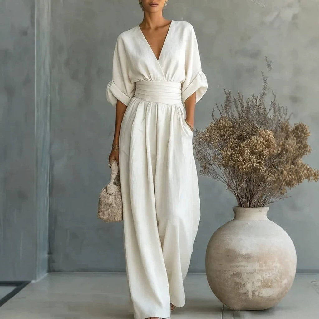 Maxi Dress Women's V-Neckline with Tie Waist and Flowy Silhouette - 4 - Stylewhipped
