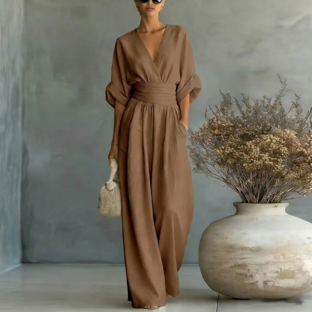 Maxi Dress Women's V-Neckline with Tie Waist and Flowy Silhouette - 6 - Stylewhipped