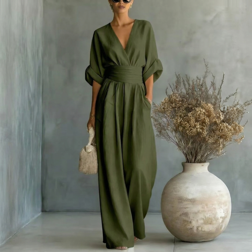 Maxi Dress Women's V-Neckline with Tie Waist and Flowy Silhouette - 7 - Stylewhipped