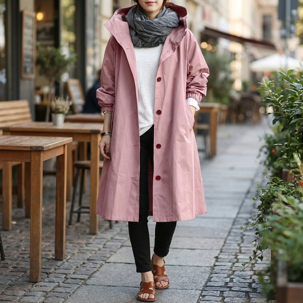 Long Women's Hooded Jacket with Button Front and Pockets - 1 - Stylewhipped